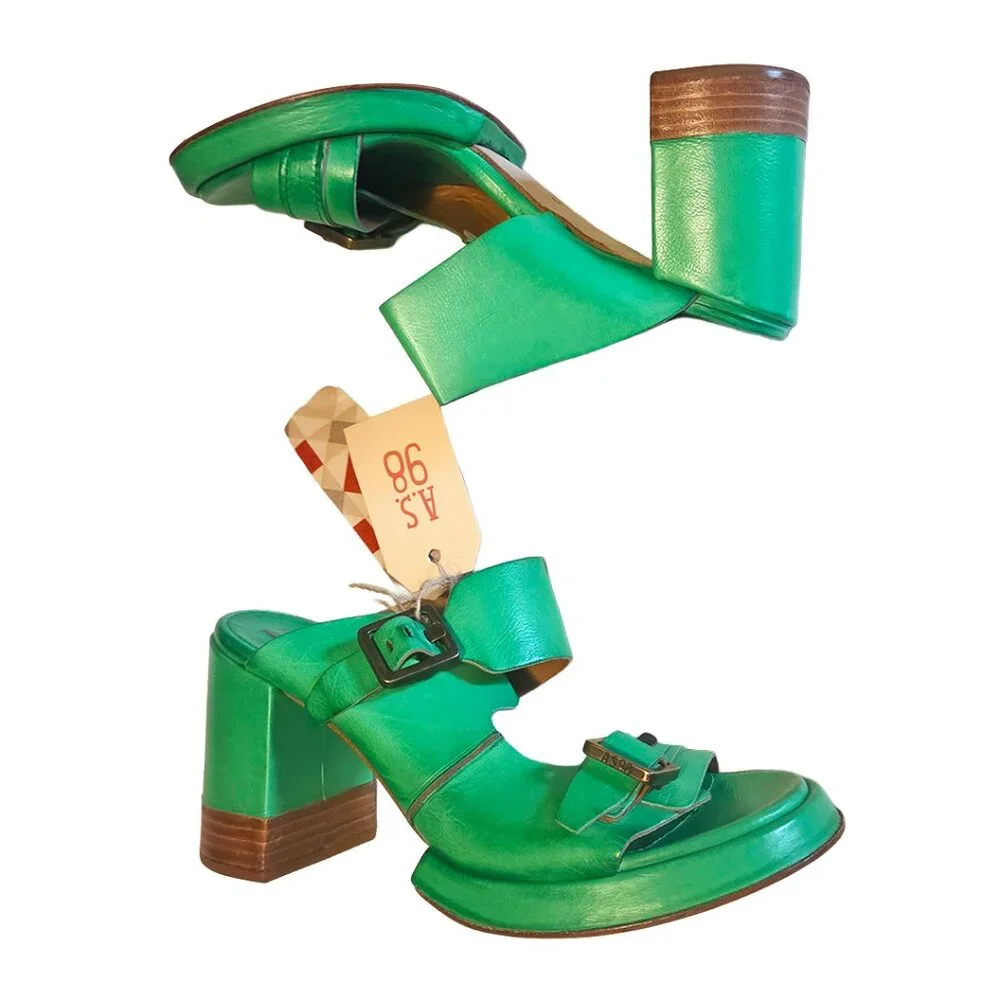 A.S.98 Green Leather Heeled Sandals, NWT, Womens EU 40/US 9.5-10 - Picture 1 of 5